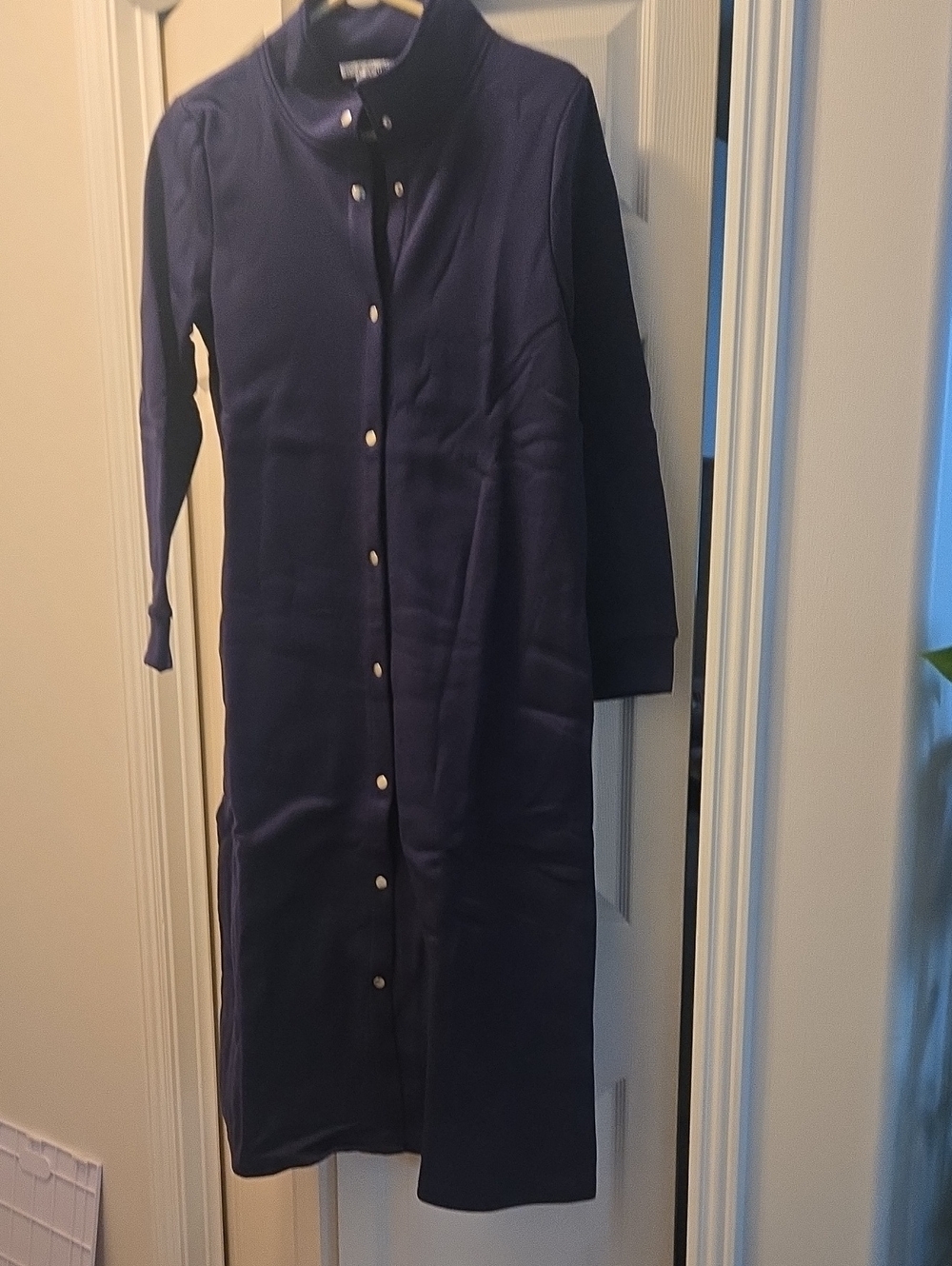 Long Navy Snap-Front Women’s Gown / Robe / House Coat